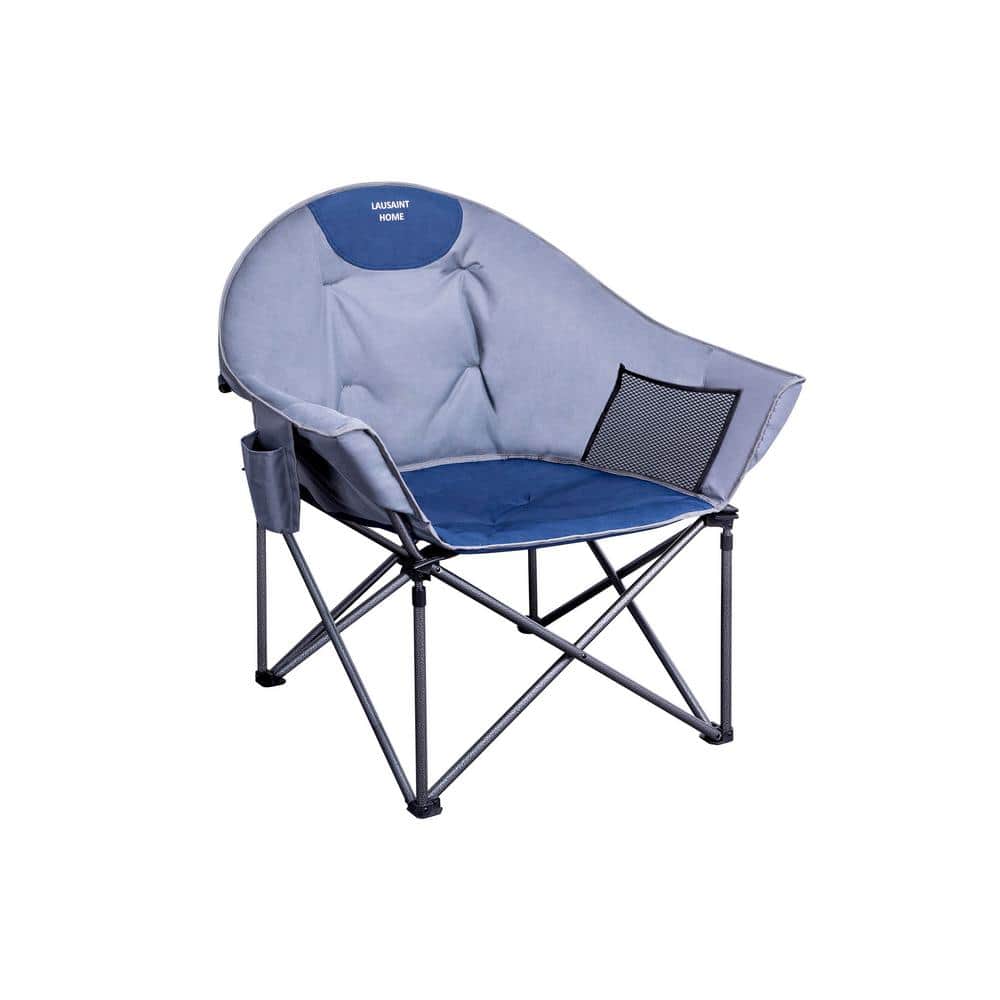Grey Metal Folding Patio Padded Lawn Chair with Carrying Bag