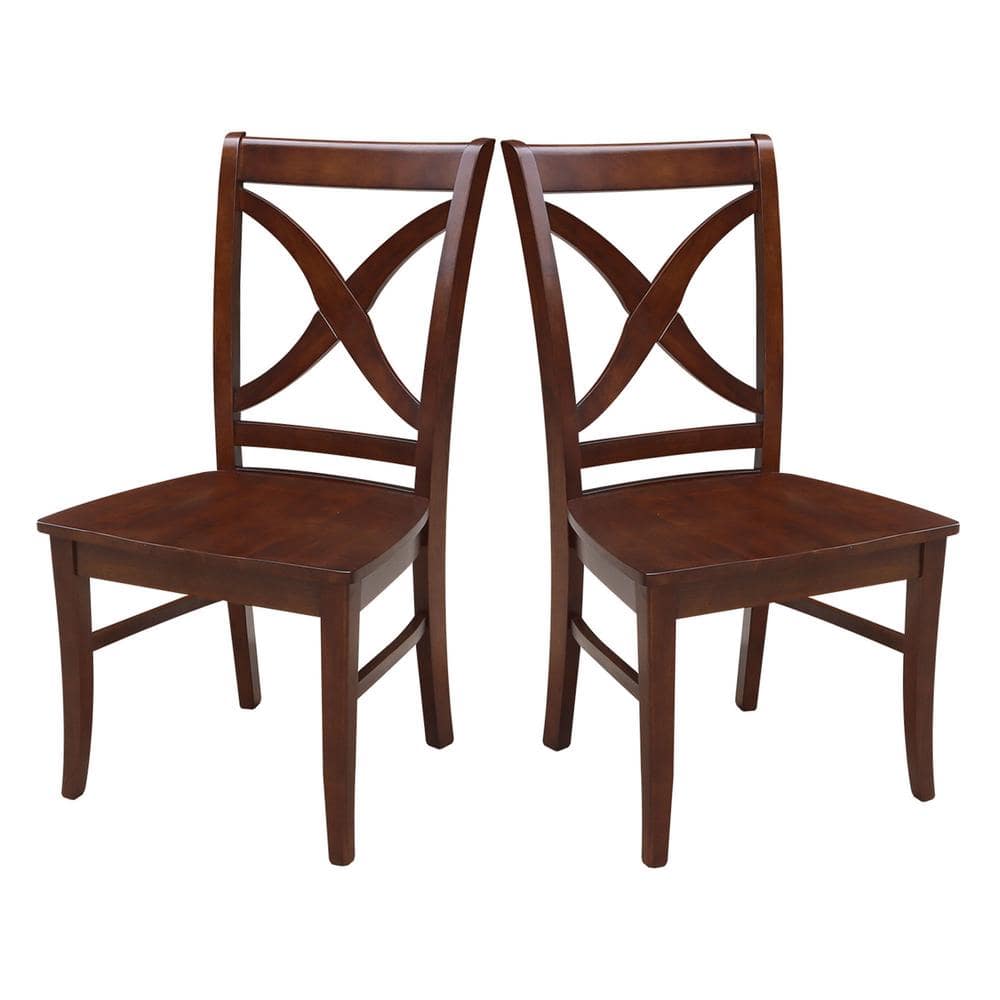 Set of 2 Vineyard Espresso Solid Wood Cross-Back Dining Chairs