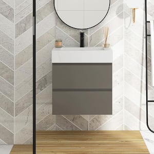 24 in. W x 18 in. D x 25 in. H Single Sink Wall-Mounted Bath Vanity in Grey with White Cultured Marble Top