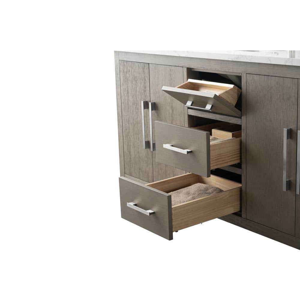 60'' Driftwood Gray MDF Single Sink Freestanding Bathroom Vanity with Engineered Marble Top