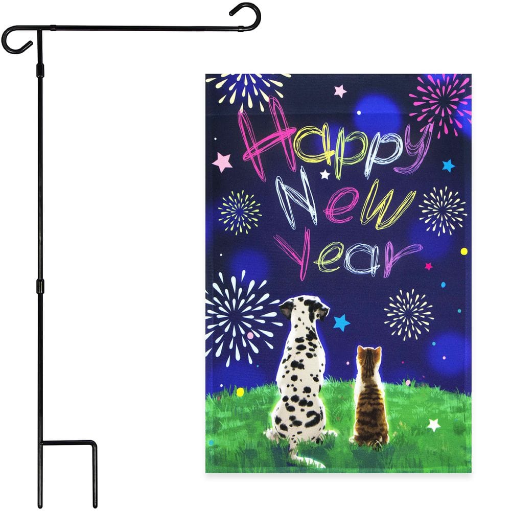 1 ft. x 1.5 ft. Polyester Happy New Year Dog and Cat with 3 ft. Black iron Flagpole price history on PriceWatchPro
