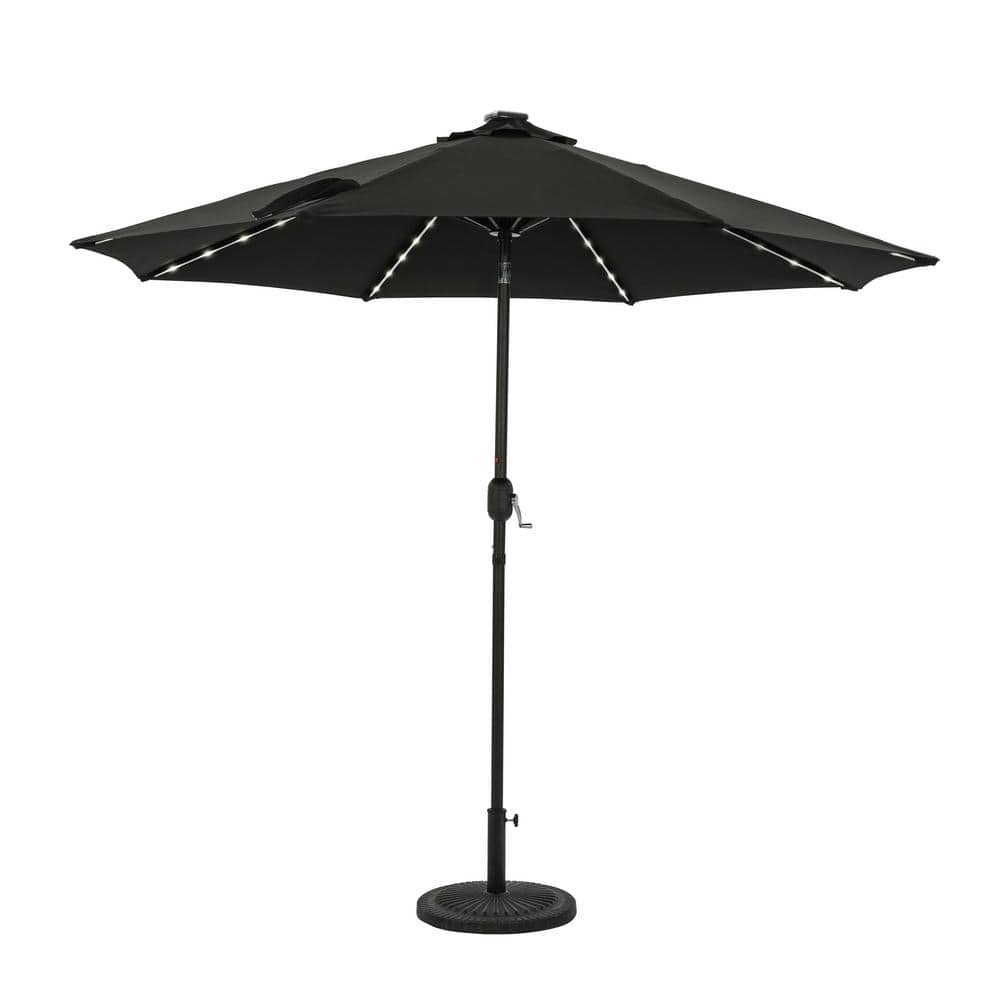 Island Umbrella Mirage II Fiesta 9 ft. Octagon Market Umbrella with LED Tube Lights in Black - Breez-Tex