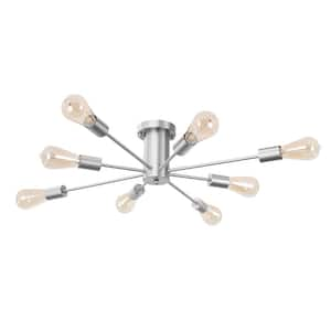 30.07 in. 8-Light Nickel Sputnik Semi- Flush Mount For Living Room Foyer with No Bulbs Included