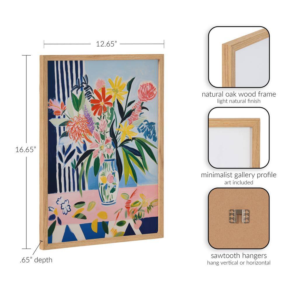 Natural Wood Framed Colorful Floral Vase Print, 12x16