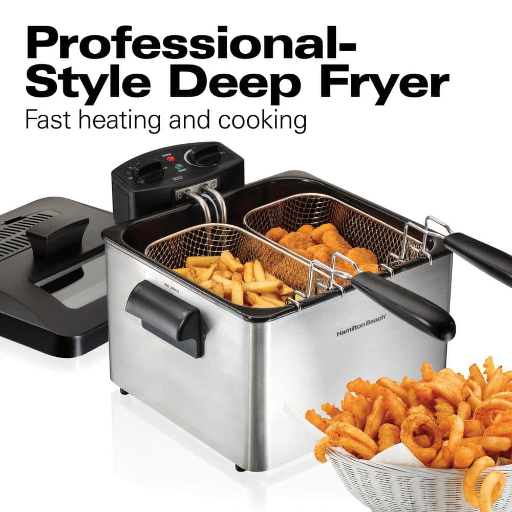 Professional-Style Stainless Steel Dual Basket 19-Cup Deep Fryer