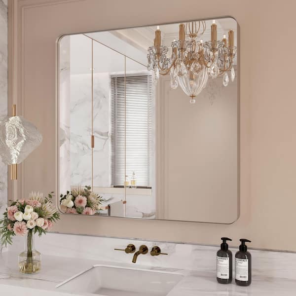 36 in. W x 36 in. H Premium Aluminum Framed Rectangular Bathroom Vanity Wall Mount Mirror in Brushed Nickel
