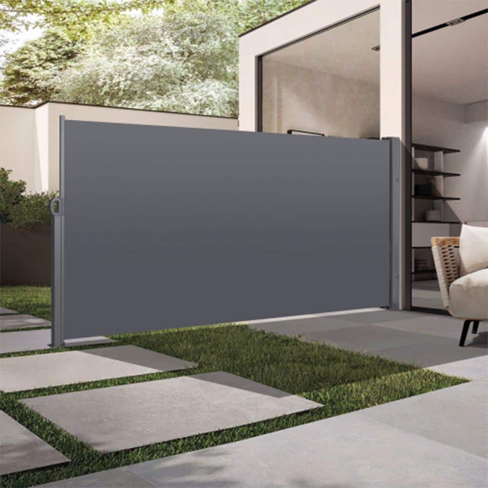 Gray 118" x 71" Retractable Side Awning with Aluminum Frame