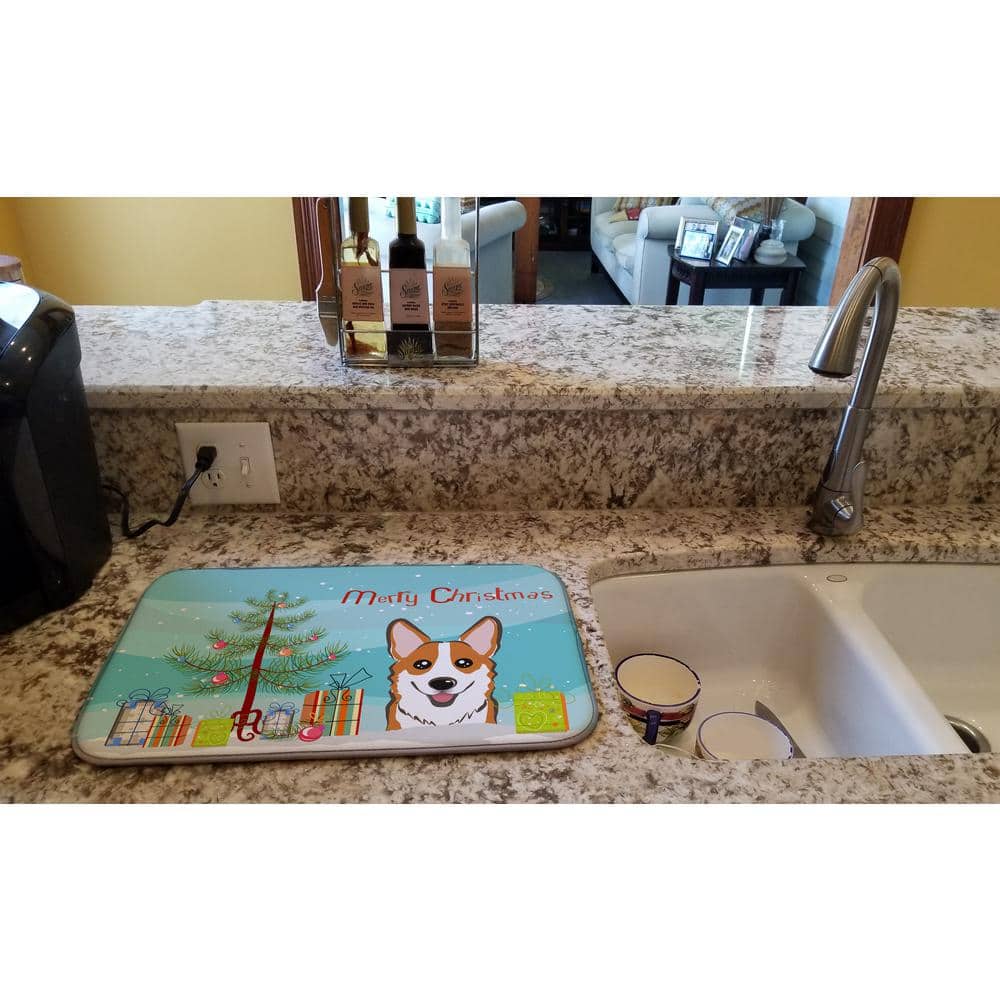 14 in. x 21 in. Multi-Color Christmas Tree and Red Corgi Dish Drying Mat price history on PriceWatchPro