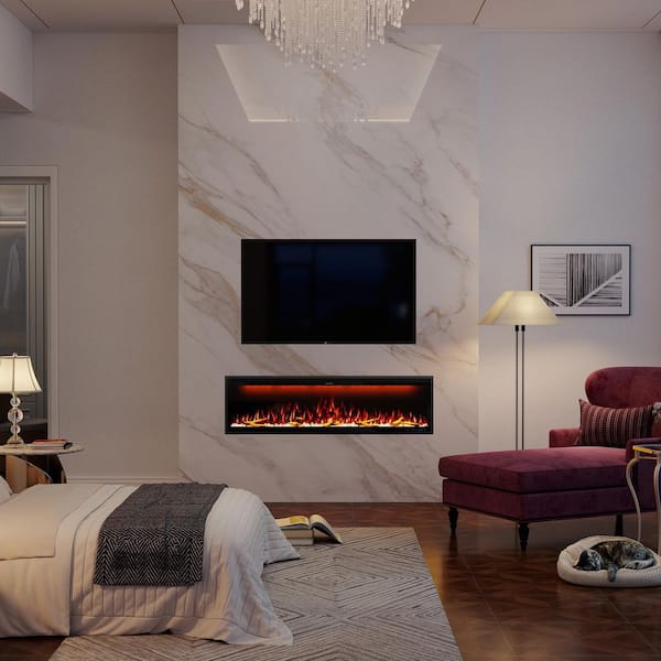 60 in. W Wall-Mounted/Inserted Electric Fireplace in Black