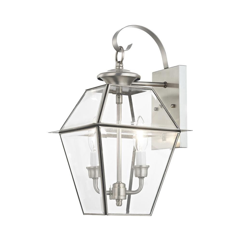 Ainsworth 16.5 in. 2-Light Brushed Nickel Outdoor Hardwired Wall Lantern Sconce with No Bulbs Included price history on PriceWatchPro