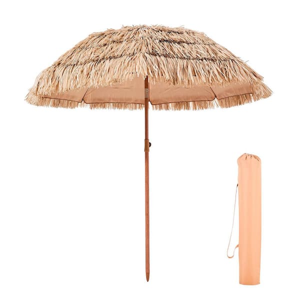 6.5 ft. Thatched Patio Umbrella with Tilt, Hawaiian-Style Parasol Featuring Durable PP Thatch & 8 Metal Ribs