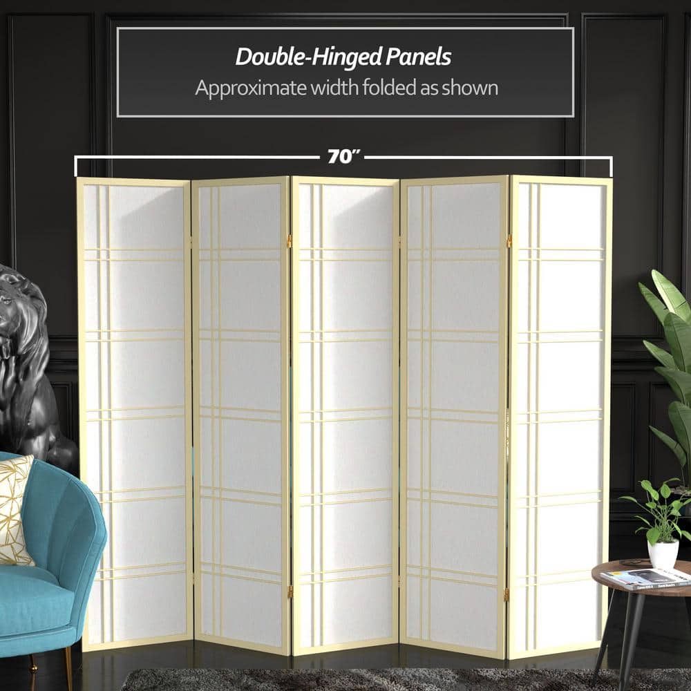 72" Tall Off-White Shoji 5-Panel Folding Room Divider