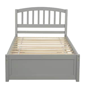 Gray Twin Size Wood Platform Bed Frame with Trundle, Wooden Bed Frame with Trundle Bed for Kids, No Box Spring Needed