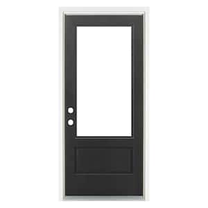36 in. x 80 in. Right-Hand Inswing 3/4 Lite Low-E Glass Finished Black Fiberglass Prehung Front Door