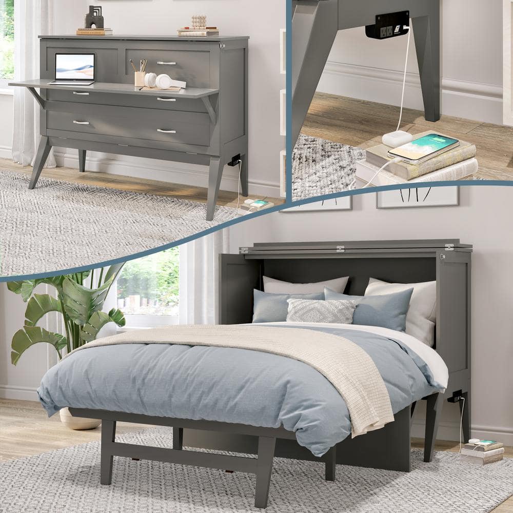 AFI Northampton Gray Murphy Bed Desk with Full Mattress AC783149 - The ...