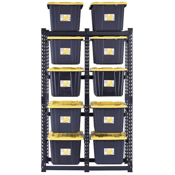 10-Tote Metal Storage Rack (50 in. W x 78 in. H x 24 in. D) and 27 Gal. Yellow/Black Tough Storage Tote (10-Count) Combo