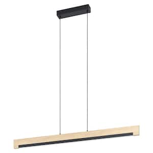 Camacho 43.25 in. W x 5.44 in. H Integrated LED Black and Wood Linear Pendant with White Acrylic Diffuser