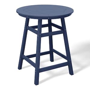 Laguna 35 in. Round HDPE Plastic All Weather Outdoor Patio Counter Height High Top Bistro Table in Navy Blue