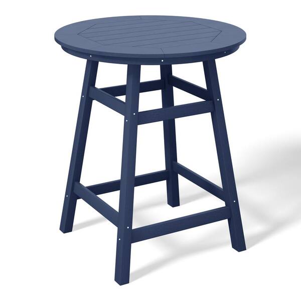 Laguna 35 in. Round HDPE Plastic All Weather Outdoor Patio Counter Height High Top Bistro Table in Navy Blue