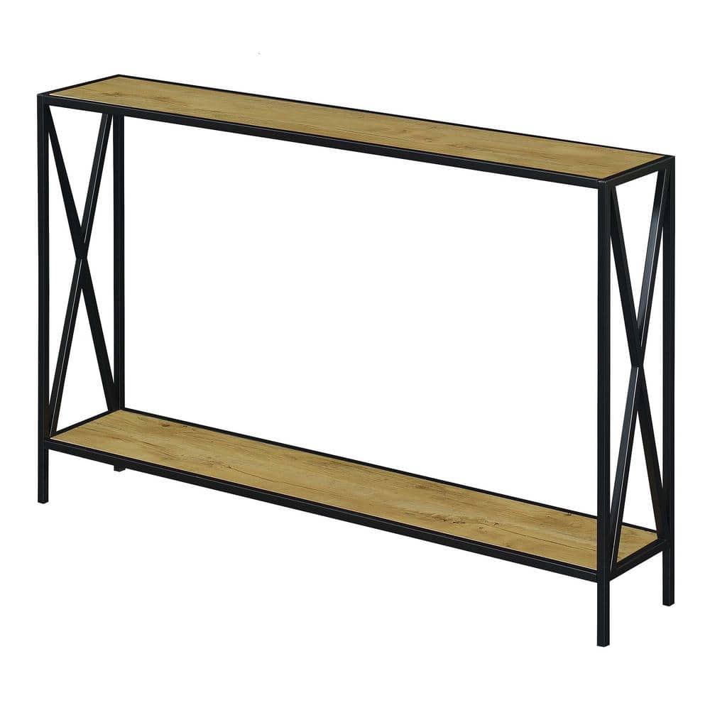 48" English Oak and Black Metal Console Table with Storage