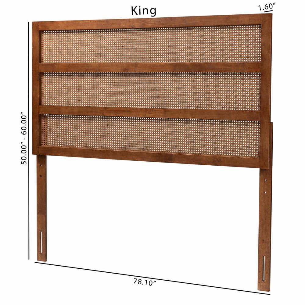 Ash Walnut King Wood Headboard with Rattan