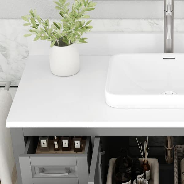 Bentworth 48 in. Single Semi-Recessed Sink Light Gray Bath Vanity with White Engineered Marble Top (Assembled)