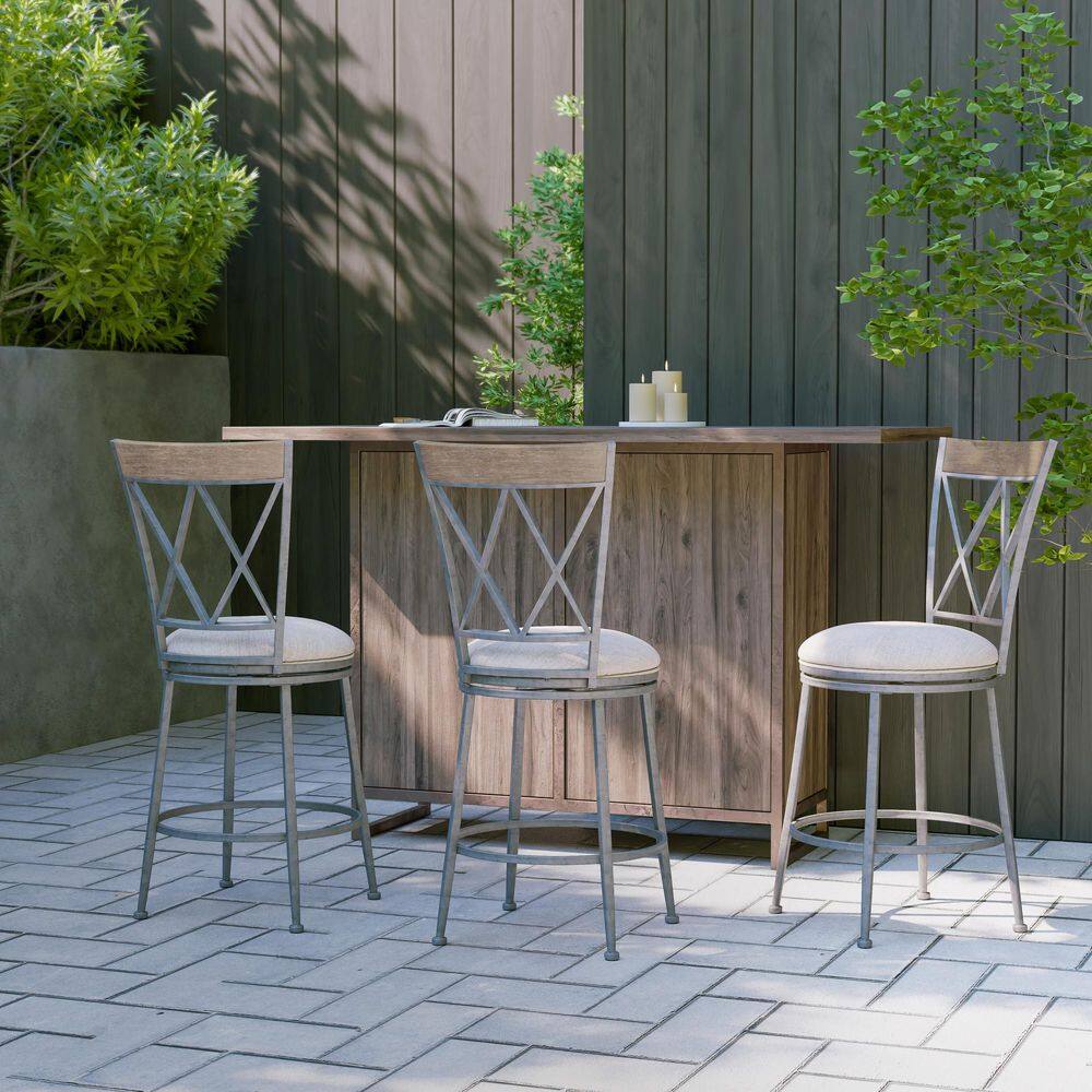 Aged Pewter Swivel Counter Stool with Sunbrella Fabric