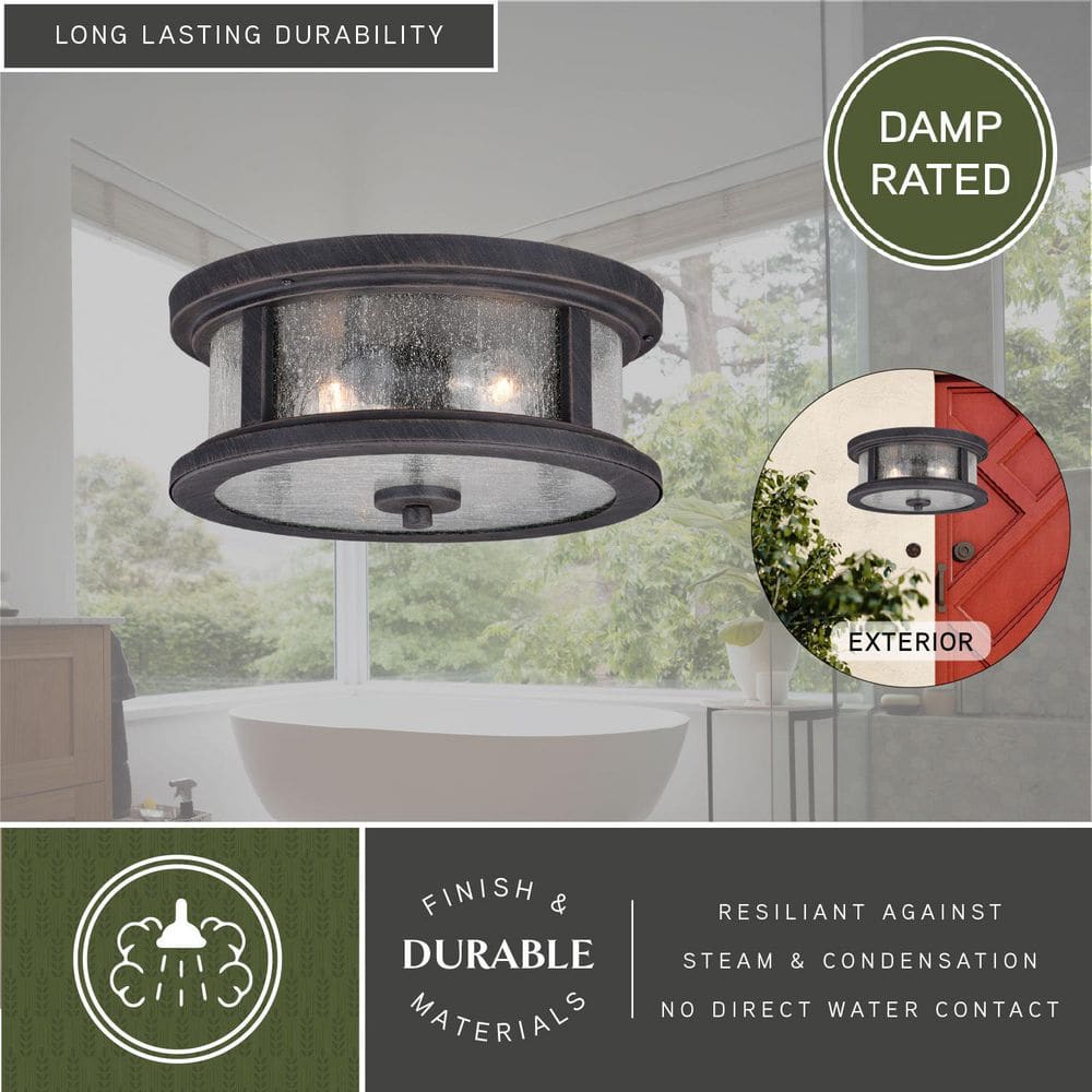 Rust Iron and Glass Outdoor Flush Mount Ceiling Light