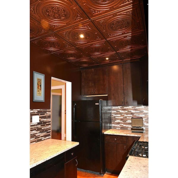Steampunk Antique Copper 2 ft. x 2 ft. PVC Glue-up or Lay-in Faux Tin Ceiling Tile (40 sq. ft./case)