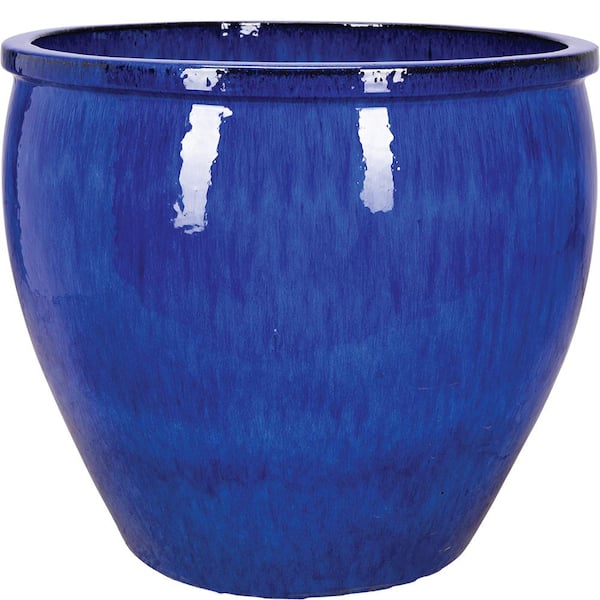 Unbranded 18 in. Fireworks Blue Ceramic Fishbowl Planter
