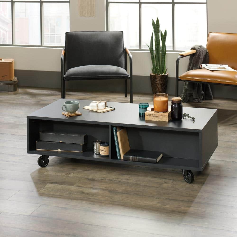 Rectangular Black and Vintage Oak Wood Coffee Table with Storage