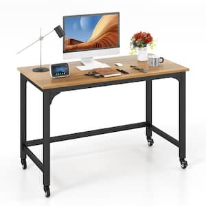 48 in. Rectangular Natural Rolling Computer Desk Mobile Study Writing Desk with Movable Home Office Desk