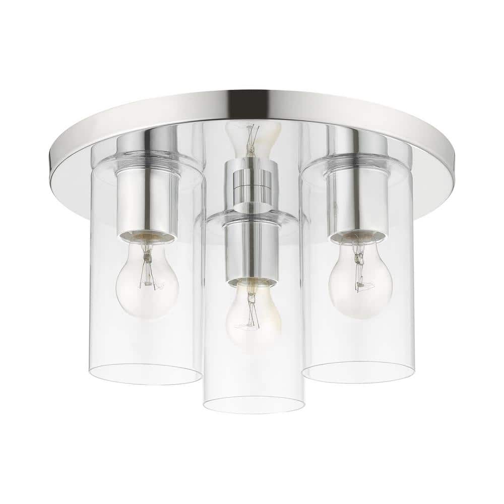 Zurich Polished Chrome 3-Light Flush Mount with Clear Glass