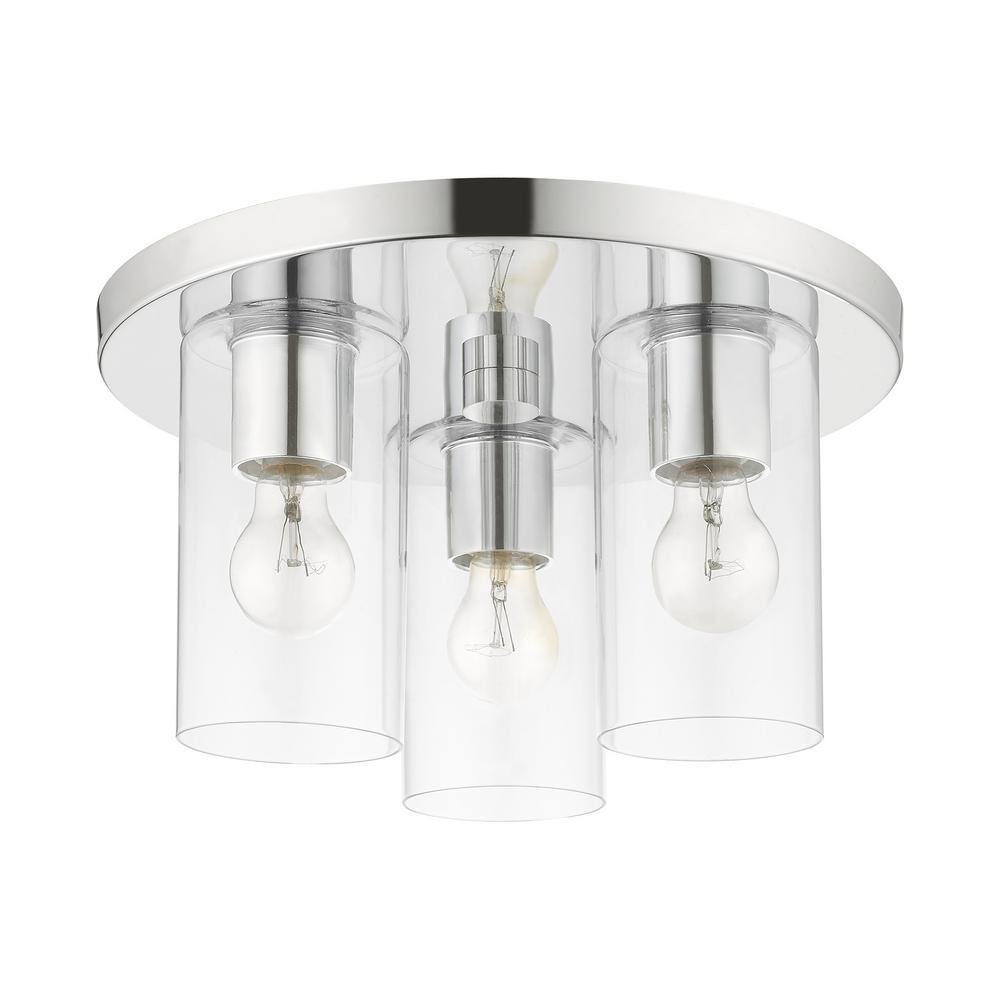 Zurich Polished Chrome 3-Light Flush Mount with Clear Glass
