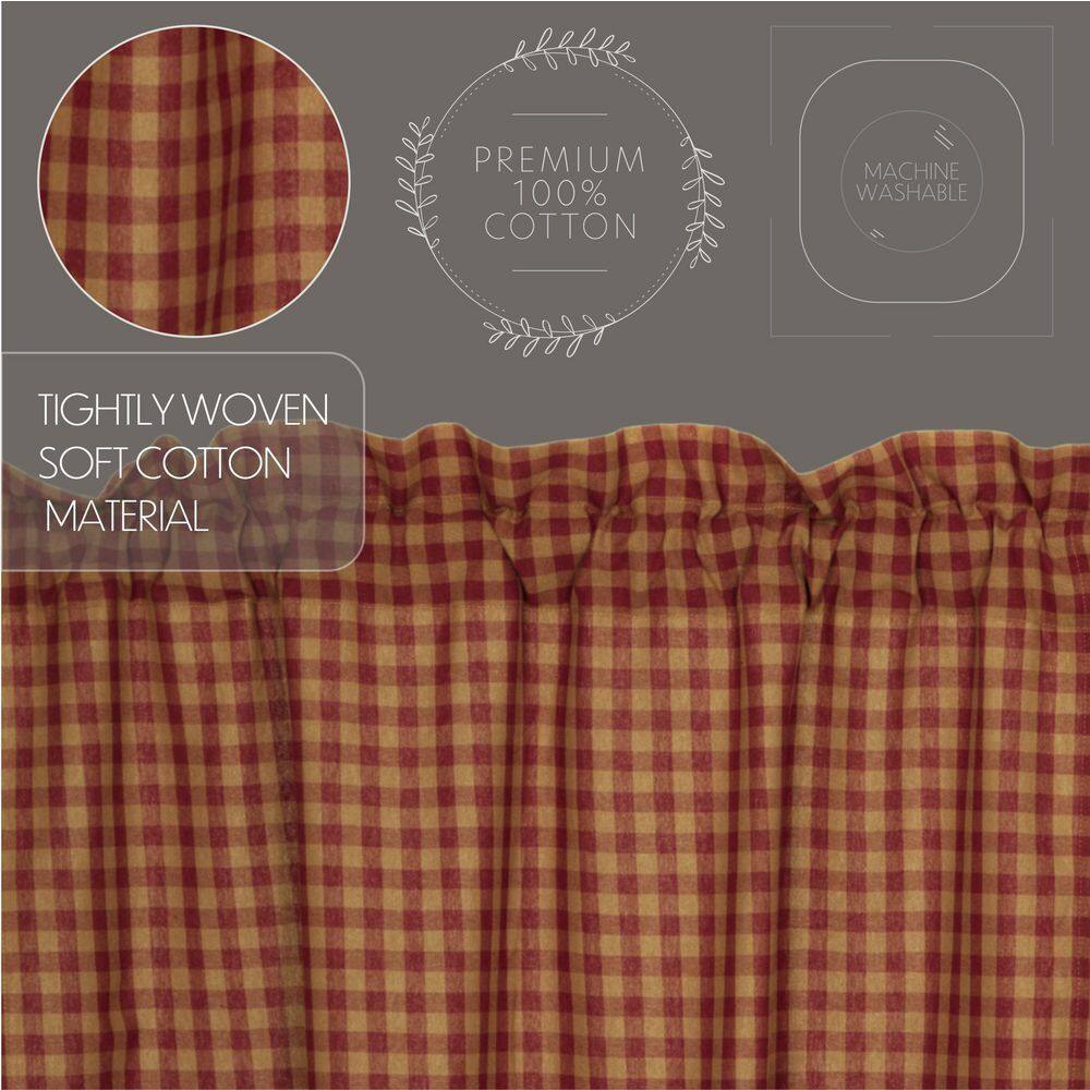Burgundy Check Cotton Rod Pocket Window Panels with Tie Backs