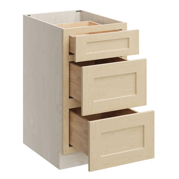 18 in. W x 24. in D x 34.5 in. H Ready to Assemble Drawer Base Cabinets with 3-Drawers in Natural Wood