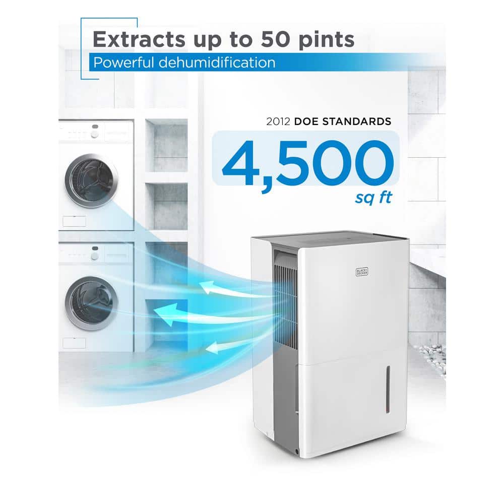 BLACK+DECKER 50 Pint White and Gray Portable Dehumidifier with Humidistat