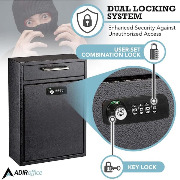 AdirOffice Large Maibox Wall-Mount Secure Drop Box with Key and