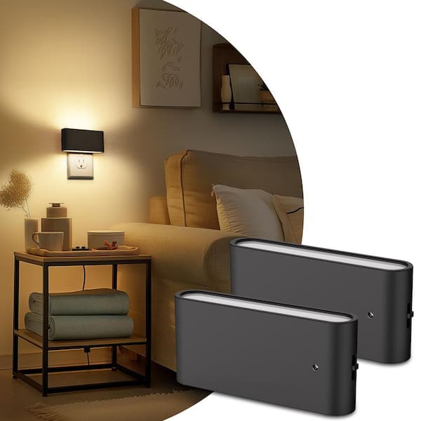 1-Light Black Dimmable LED Night Light Plug in with Dusk to Dawn 3000K for Bedroom-2 Pack