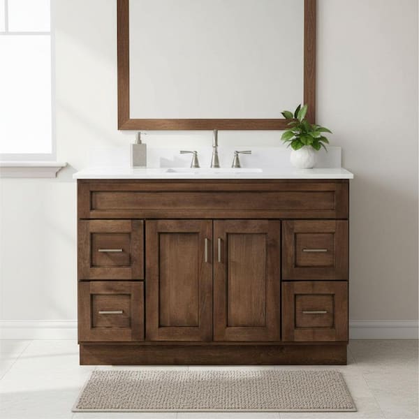 Seaton 49 in. Single Sink Kodiak Brown Freestanding Bath Vanity with White Ice Quartz Top Assembled