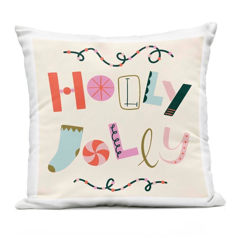Holly Jolly Eclectic Holiday Off-White Square Outdoor Throw Pillow price history on PriceWatchPro