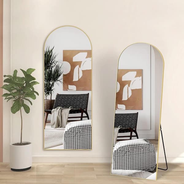 Unbranded Contemporary 22 in. W x 65 in. H Arch Metal Frame Gold Stand Full Length Mirror for Decorative Living Room Bedroom
