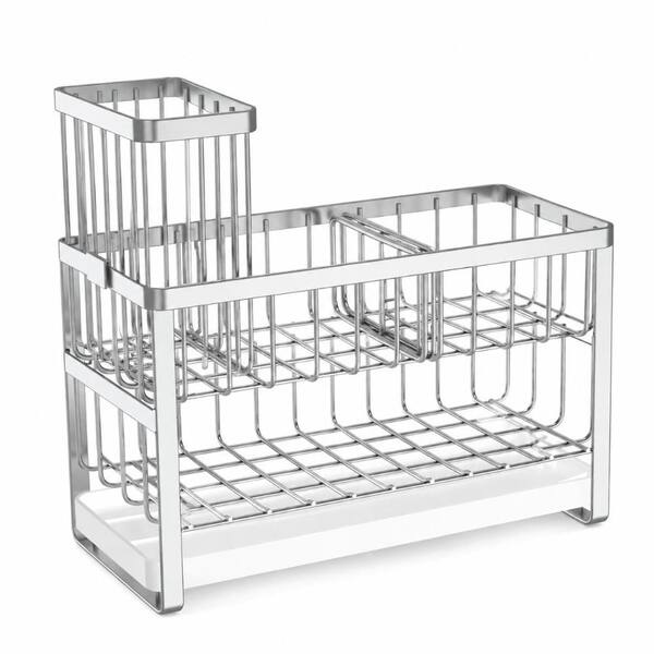 2-Tier Stainless Steel Sink Caddy Organizer with 360-Degree Rotatable Spout and High Brush Holder, Silver
