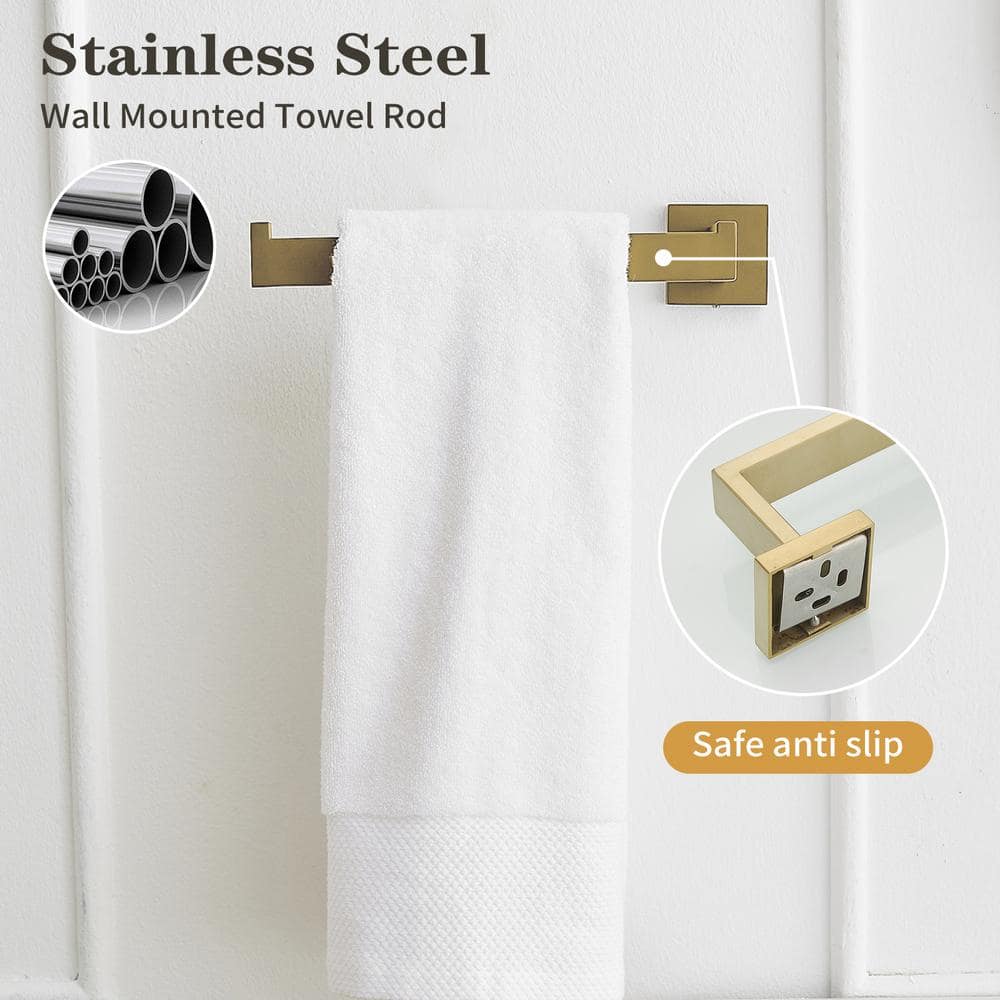 Brushed Gold 5-Piece Bathroom Hardware Set with Towel Bar