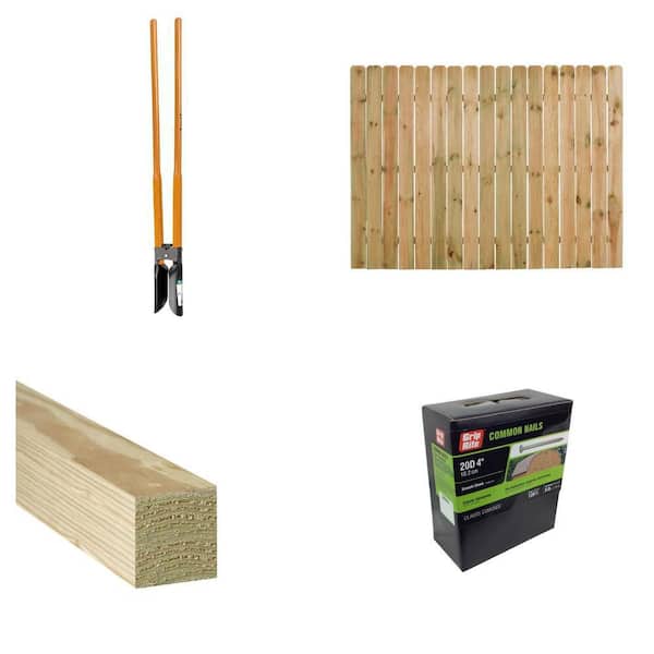 47 in. Post Hole Digger, 6 ft. x 8 ft. Fence Panel, 4 in. x 4 in. x 8 ft. Wood Timber and 5 lb. Nails Combo