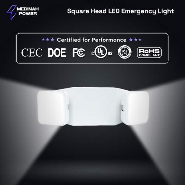 LED Emergency Lights with Battery Backup, Two Head Adjustable LED Emergency Square Lighting, Commercial Emergency Light, 120-277V AC, UL Listed