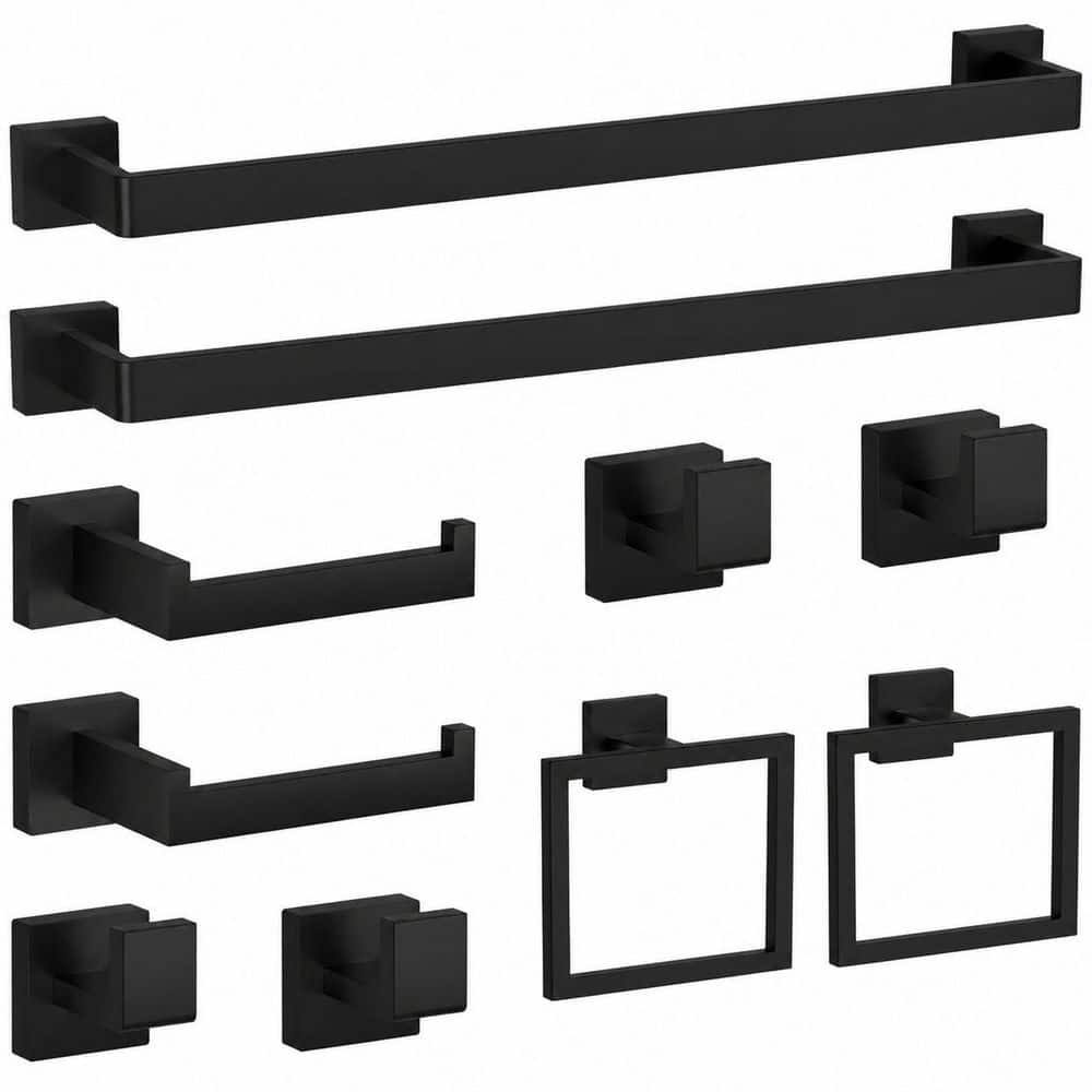 10-Piece Matte Black Stainless Steel Bathroom Hardware Set with 23.6 in Towel Bars, Wall Mounted price history on PriceWatchPro