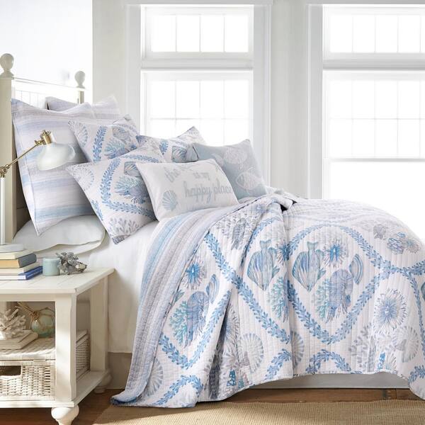 LEVTEX HOME Sonesta 3-Piece Blue, Charcoal and White Cotton King/California King Quilt Set