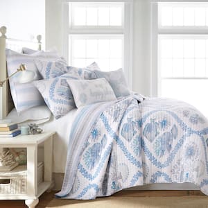 Sonesta 2- Piece Blue, Charcoal and White Cotton Twin/Twin XL Quilt Set