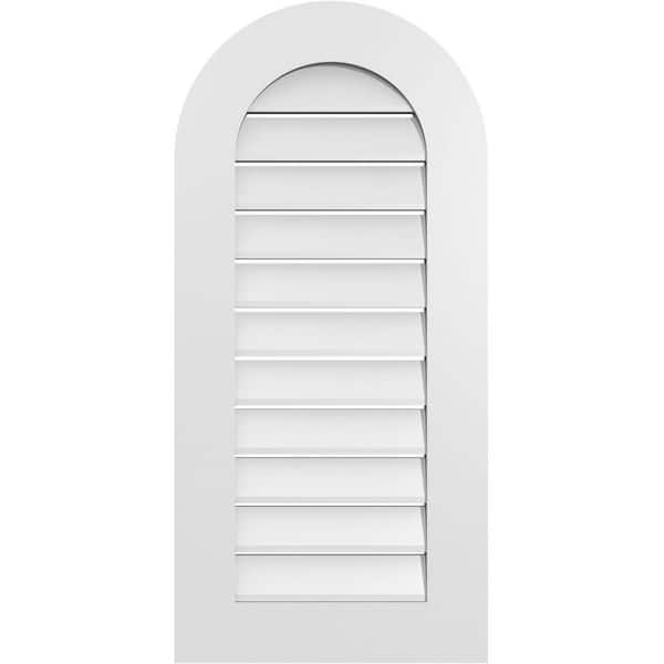 Ekena Millwork 18 in. x 38 in. Round Top White PVC Paintable Gable Louver Vent Functional